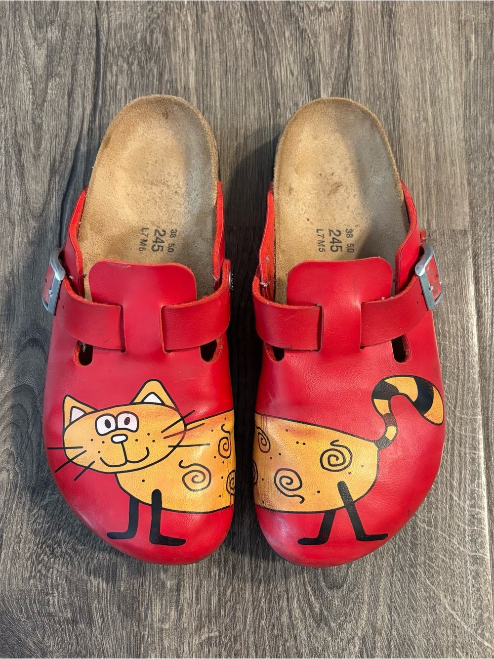 Birkenstock Birki's Woodby Red Bridget the Cat Clogs Red & Yellow Women’s Size 7
